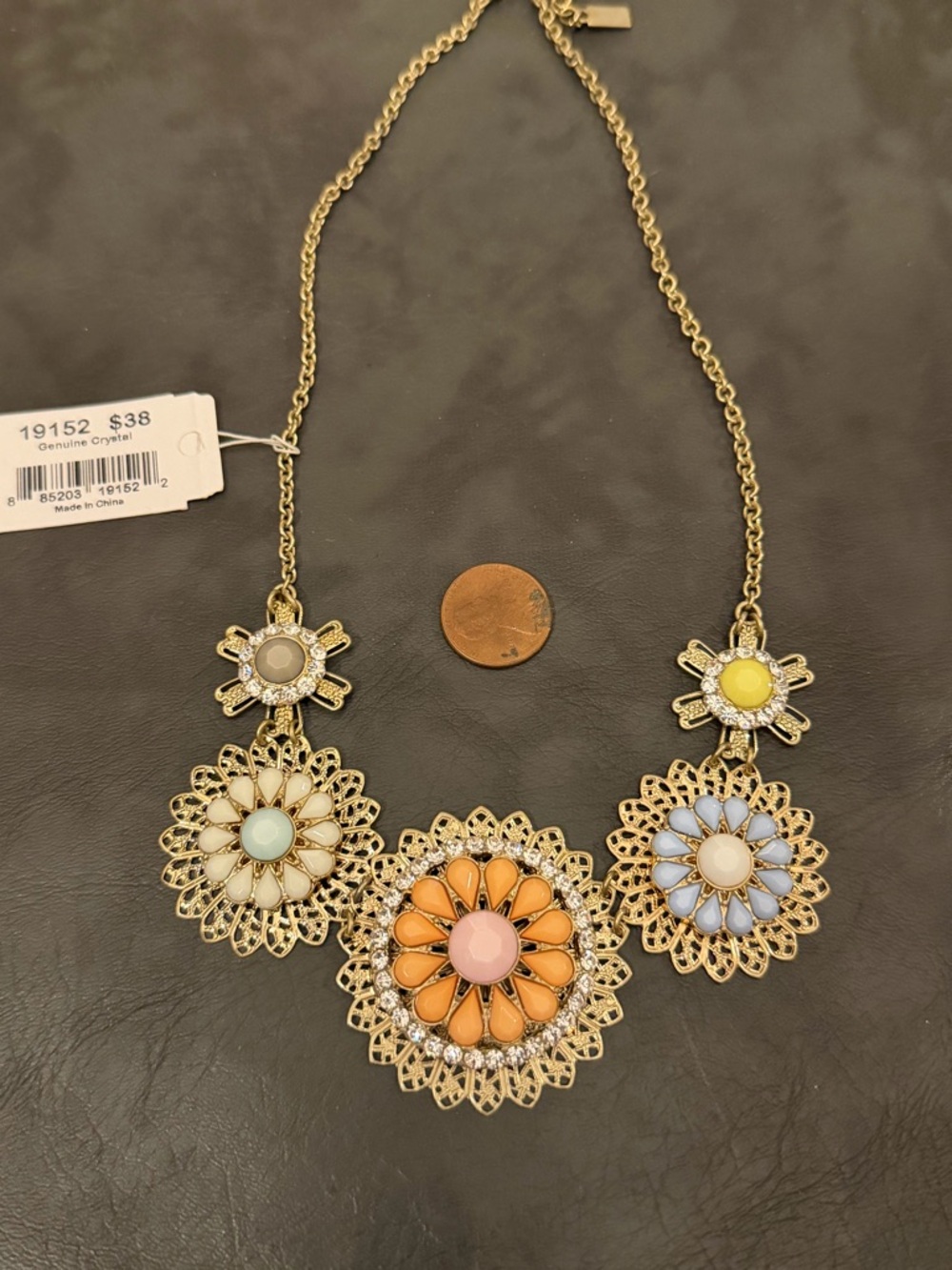 NWT ViVI Love Genuine Crystal Pastel Floral Statement Bib Necklace